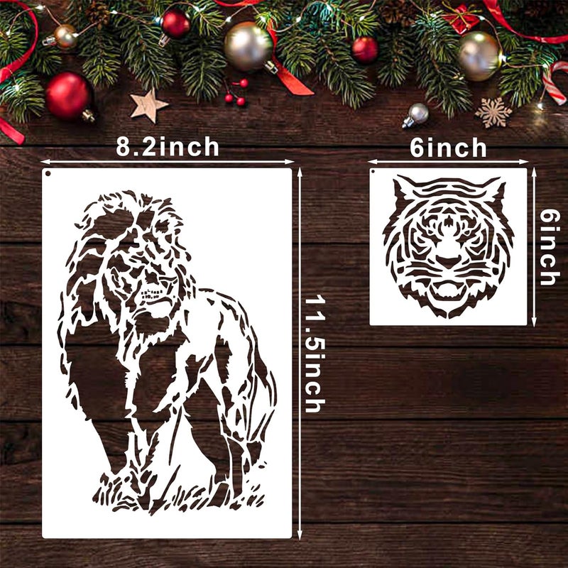 Resflyar 22 PCS Lion Tiger Stencils, Tiger Paws Reusable Plastic Paint Templates for Painting on Wood, Lion Tiger Head Stencils Set for Canvas Drawing Art Tile Home Wall DIY Craft Decoration, 2 Size - Image 2